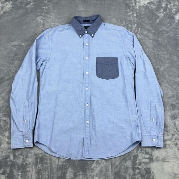 J CREW Oxford Shirt Mens Size M Blue Slim Fit Two Tone Chambray Button Up - Picture 1 of 11